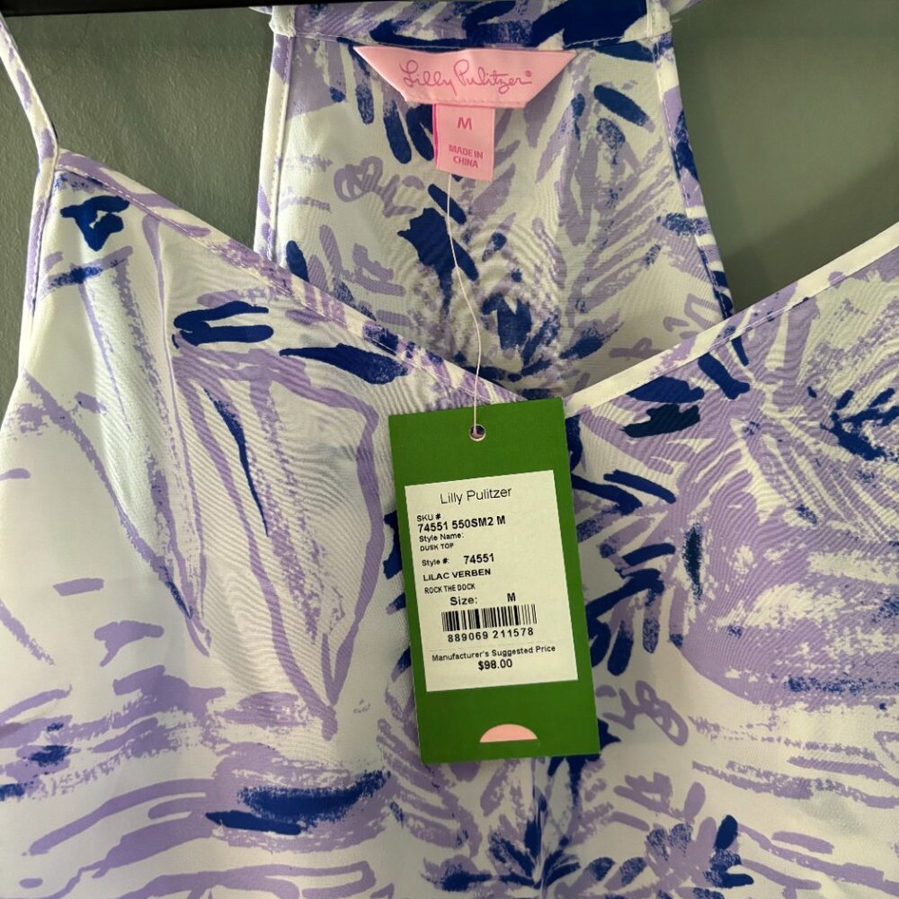 NWT Lilly Pulitzer Lilac Verben Raceback Silk Tank Top - Picture 2 of 5